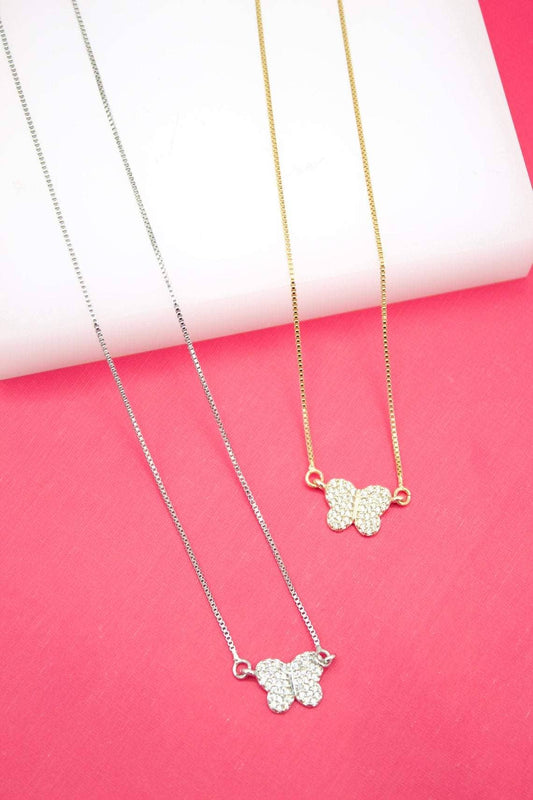 18K Gold Filled Butterfly Necklace With CZ Stones