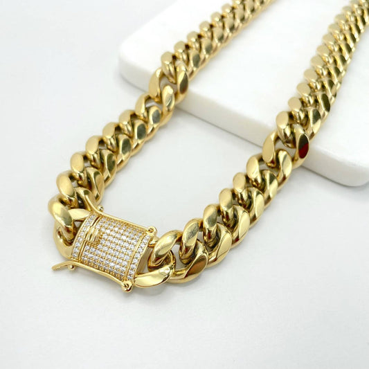 14k Gold Filled 10mm Cuban Link Chain with Micro CZ