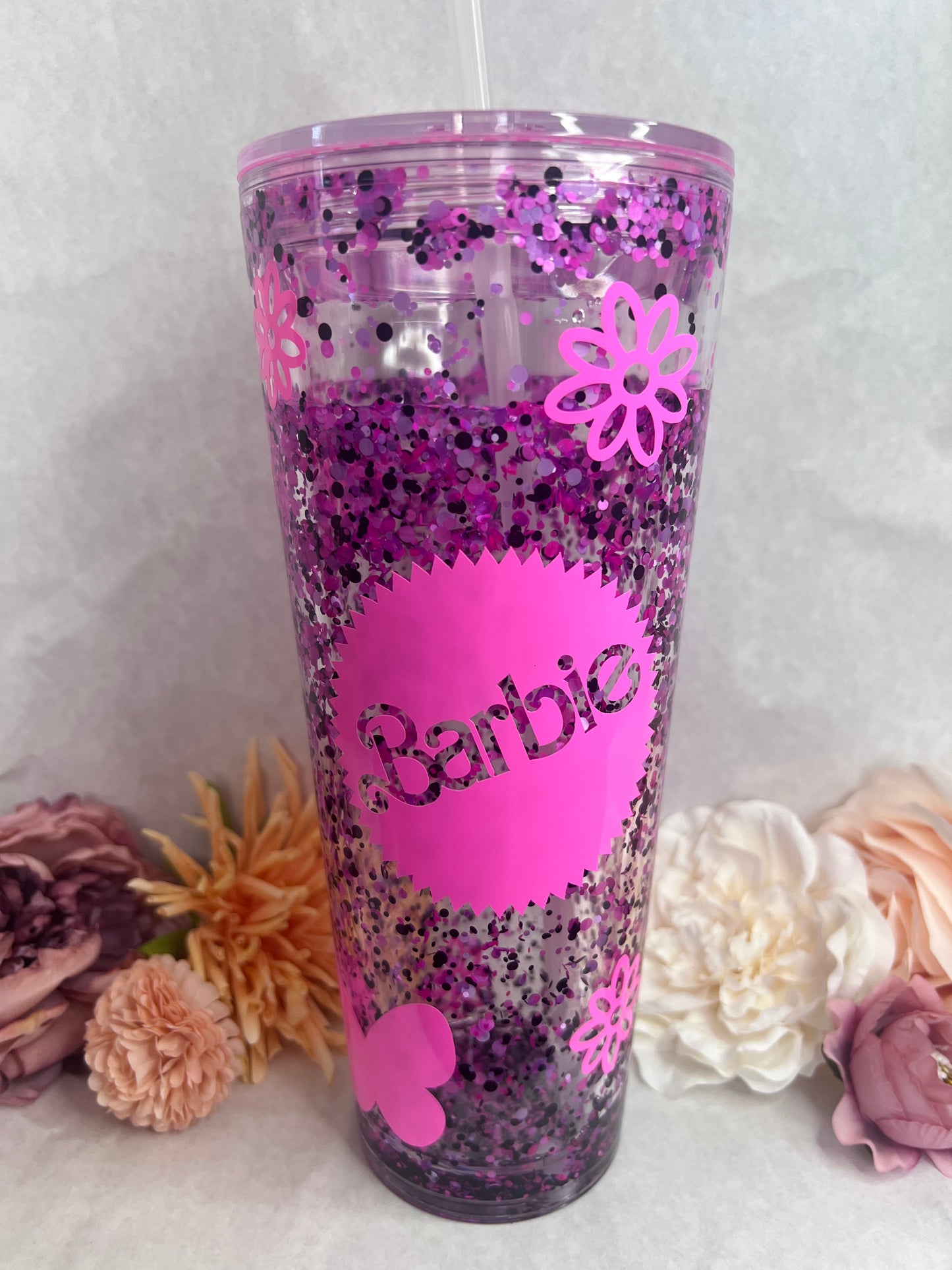 Girls love pink snow globe tumbler