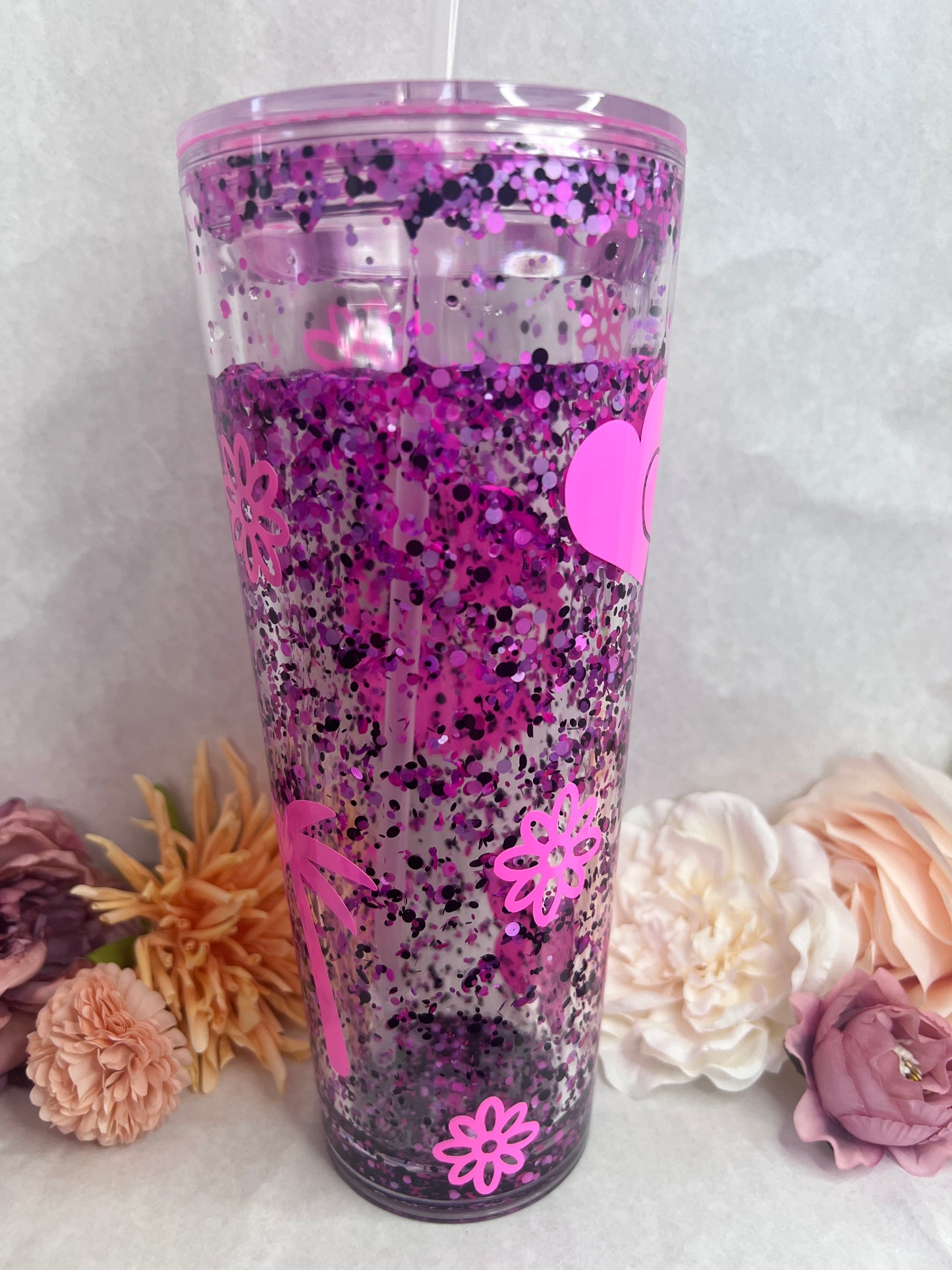 Girls love pink snow globe tumbler