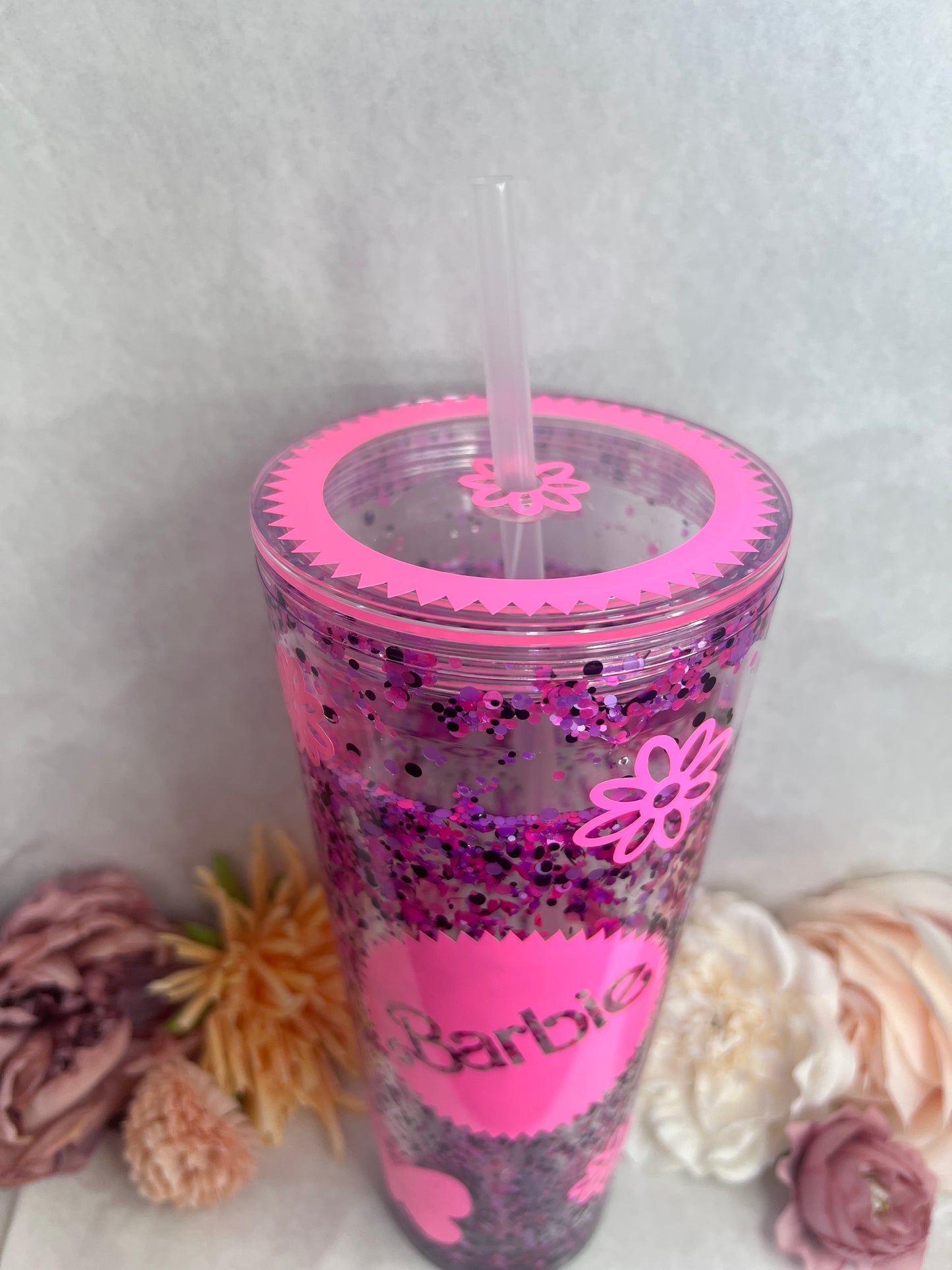 Girls love pink snow globe tumbler